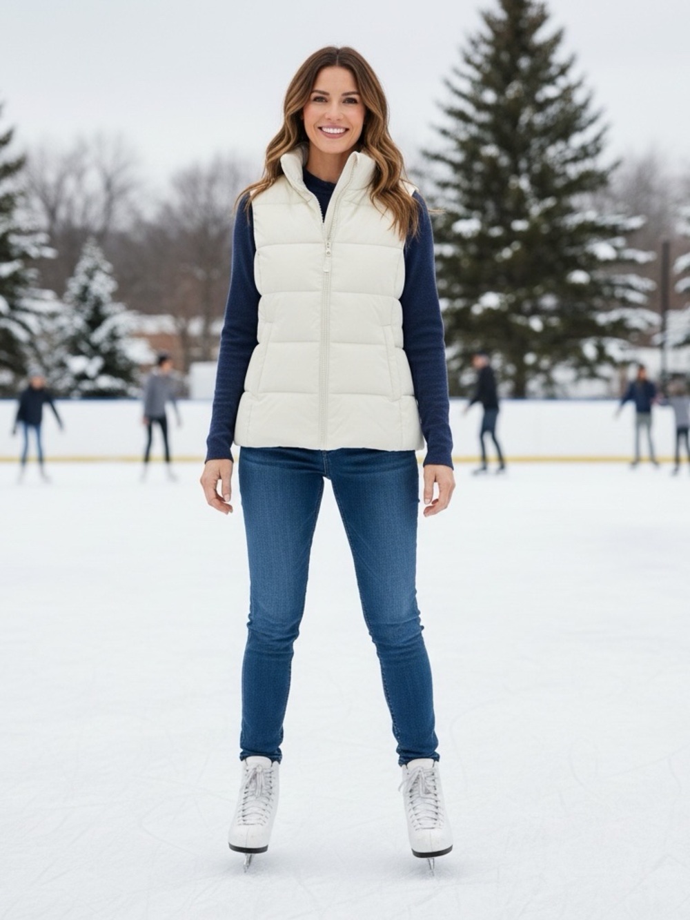 GAP Cream Quilted Puffer Vest with Stand Collar